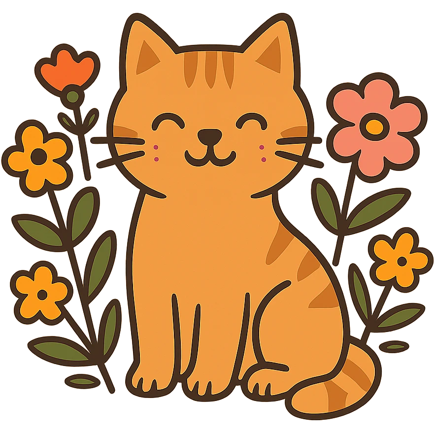 flat toon style cat with flowers emoji