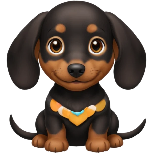 Black miniature Daschund puppy looking happy emoji