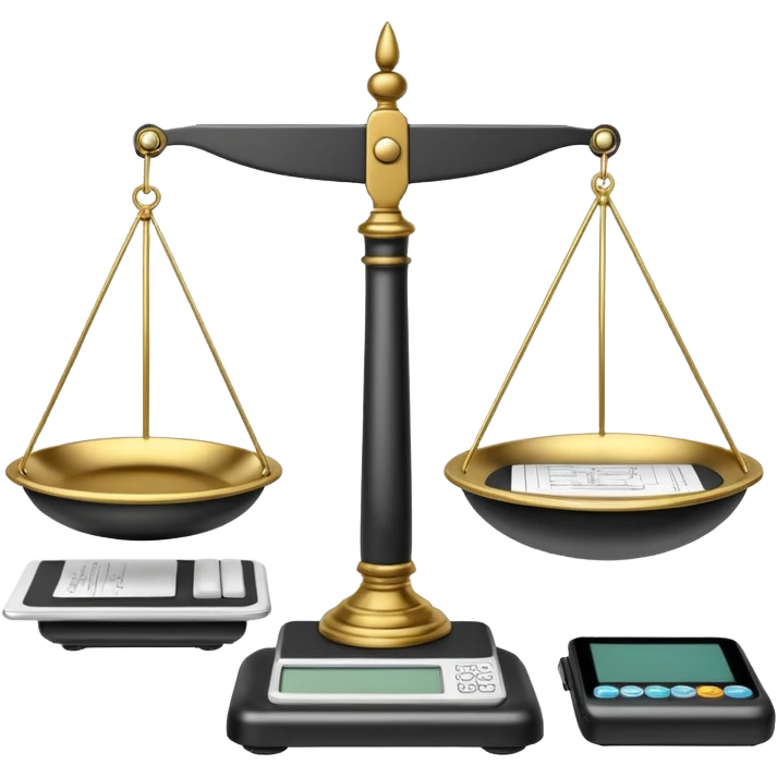 balance scale with one side a digital circuit or chip representing Hybrid AI and the other side a classic pen and paper representing Scripted, no text emoji