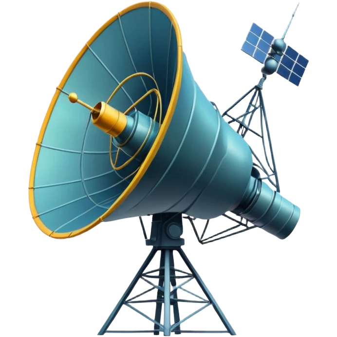 Minimalist emoji-style sticker of an old-school satellite antenna with distorted, glitched signal waves. Clean icon style. emoji