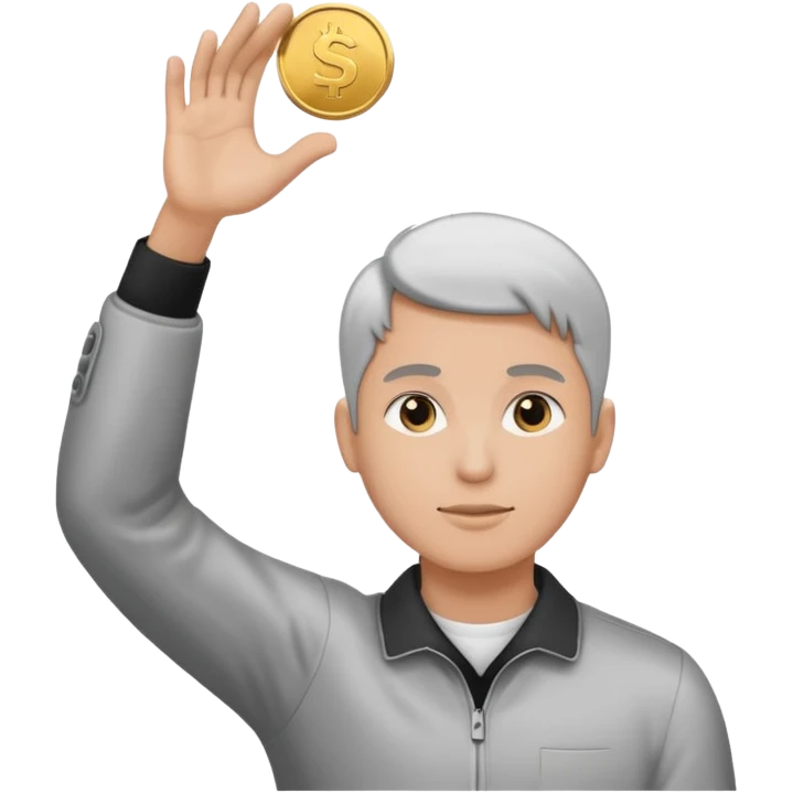 Coin flipped in the air, character already turning away emoji