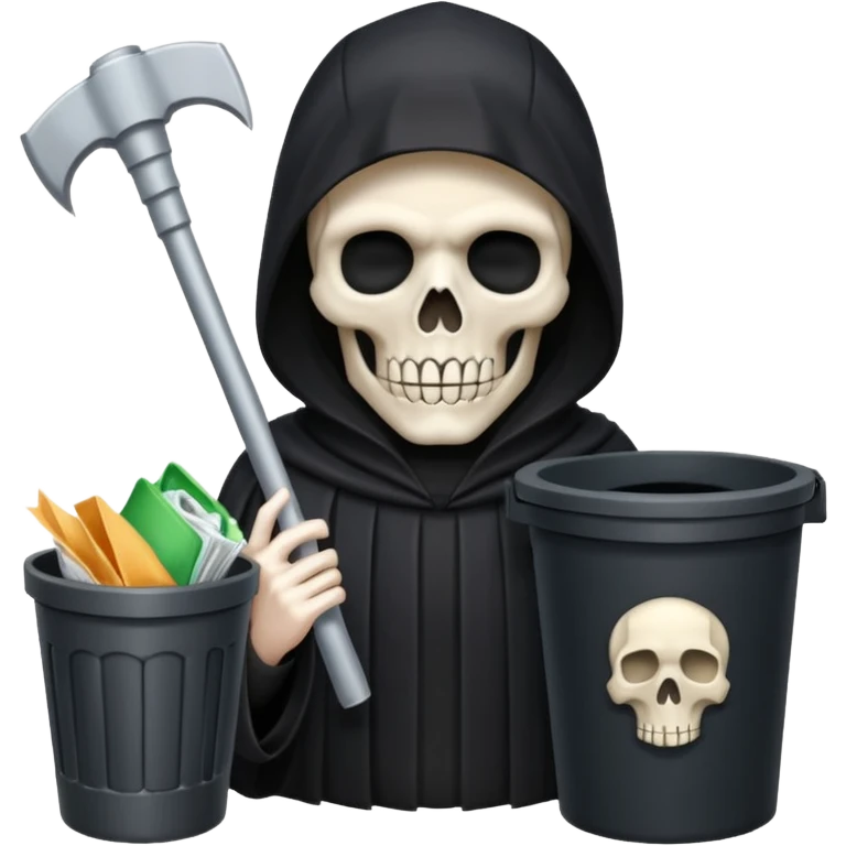 grim reaper looking at phone and a trash can with paper emoji