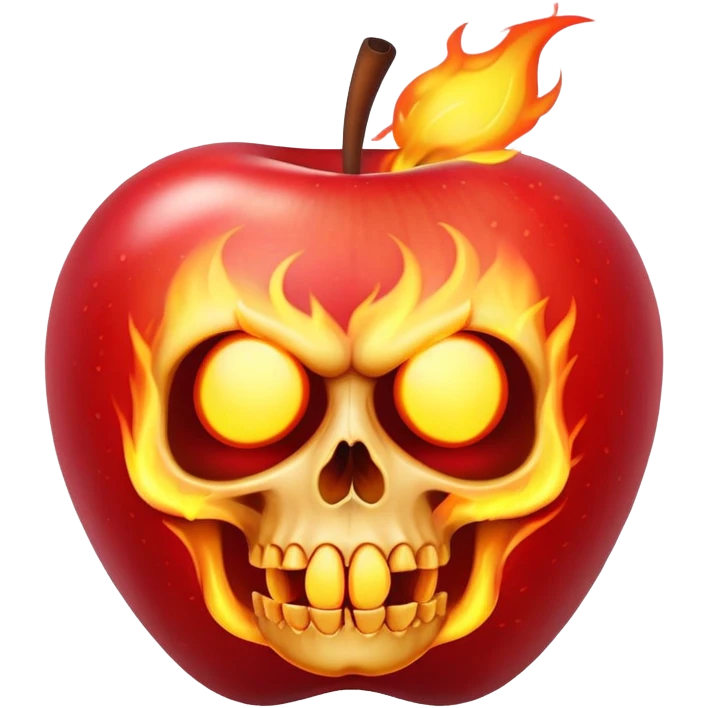 apple with a skull and fire on top sticking his tongue out emoji