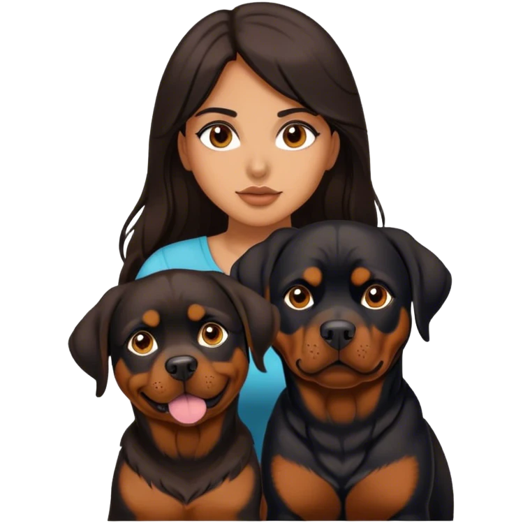 Latina with long dark brown hair and her Rottweiler emoji
