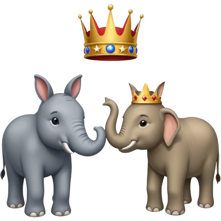 Democratic Party elephant facing Republican Party donkey with King Trump inbetween emoji