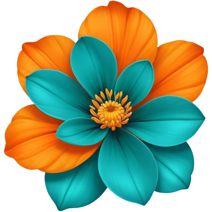 beautiful flower with teal petals and orange center emoji