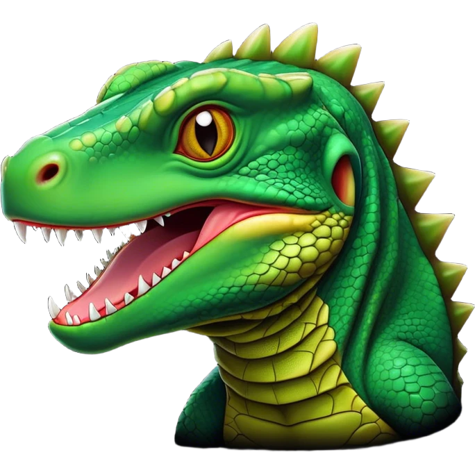 Cinematic Comical Komodo Dragon Lizard Portrait Emoji, Head tilted dramatically with an exaggeratedly shocked expression, featuring a robust, scaled body with wide, comically expressive eyes full of humorous disbelief, Simplified yet hilariously expressive features, highly detailed, glowing with a slightly sassy glow, high shine, dramatic yet playful, stylized with an air of quirky exotic attitude, soft glowing outline, capturing the essence of a meme-worthy Komodo dragon that looks ready to side-eye its way into viral fame! emoji