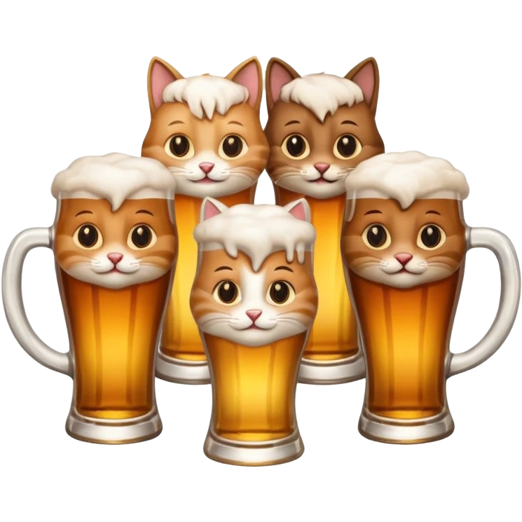 four happy cats drinking beers together with frothy beer glasses emoji