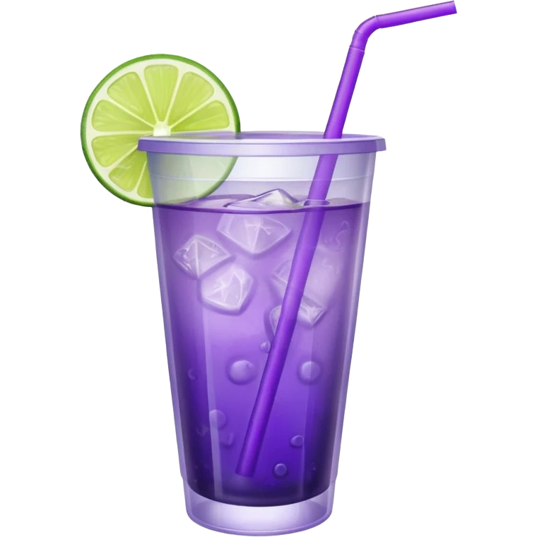 purple cocktail with a lime in a plastic cup with lid and straw emoji