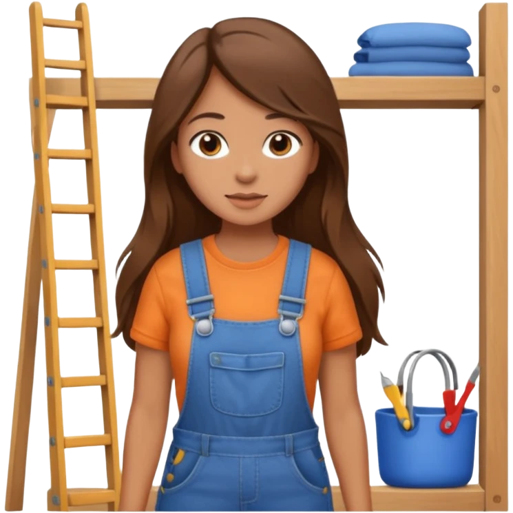beautiful girl with long brown hair constructing new bedroom emoji