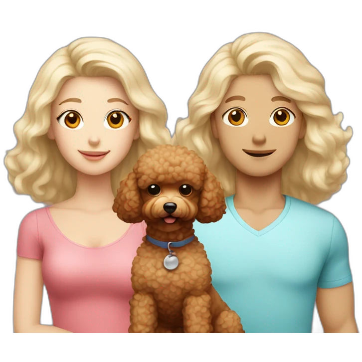 Family consisting of 1 korean man 1 white blonde girl and  1 fluffy brown toy poodle emoji
