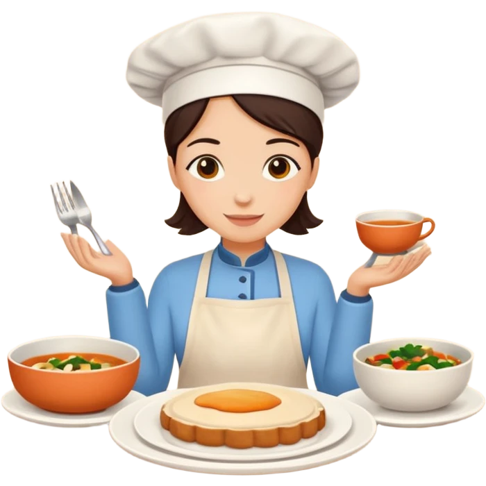 Home cooking humanless avatar in clean emoji-style illustration. Homemade dishes on a plate, warm cozy colors, simple shapes, flat design, high contrast, friendly and inviting. emoji