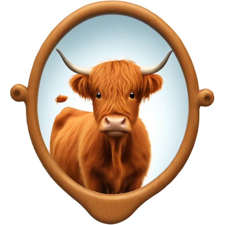 A ginger highland cow, looking into a mirror  emoji