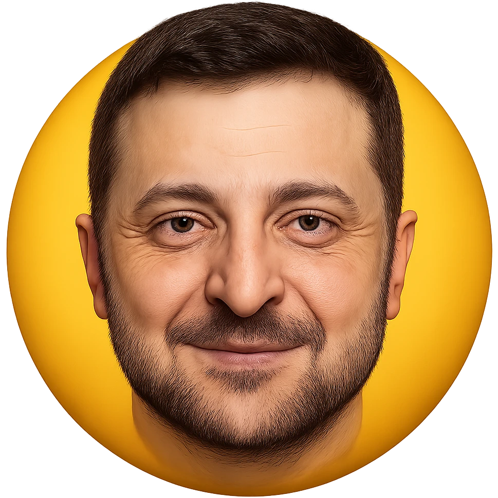 portrait of Vladimir Zelensky as a round face emoji with highly detailed and accurate facial features, realistic hair and beard, expressive eyes, friendly expression, high quality emoji
