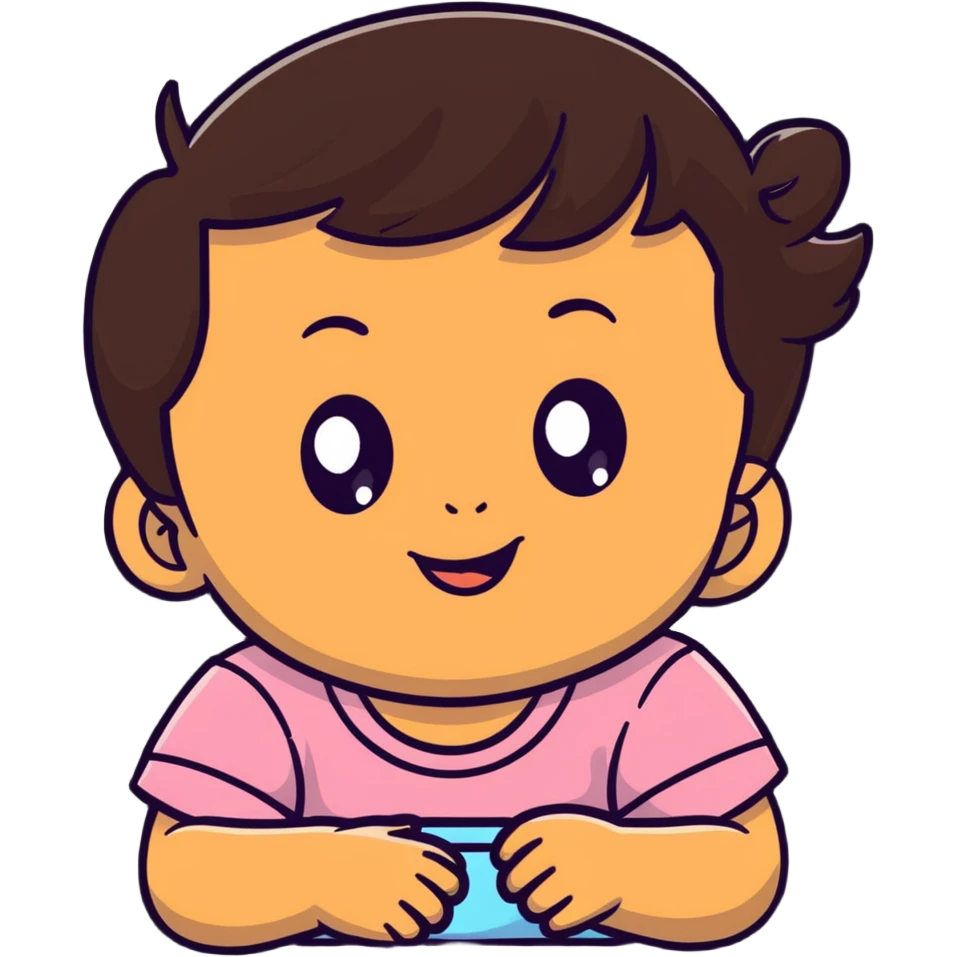 face of smiling baby girl with big eyes, medium skin tone, and dark hair emoji