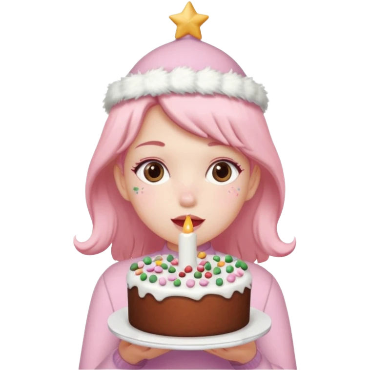 pastel pink girl eating christmas cake emoji