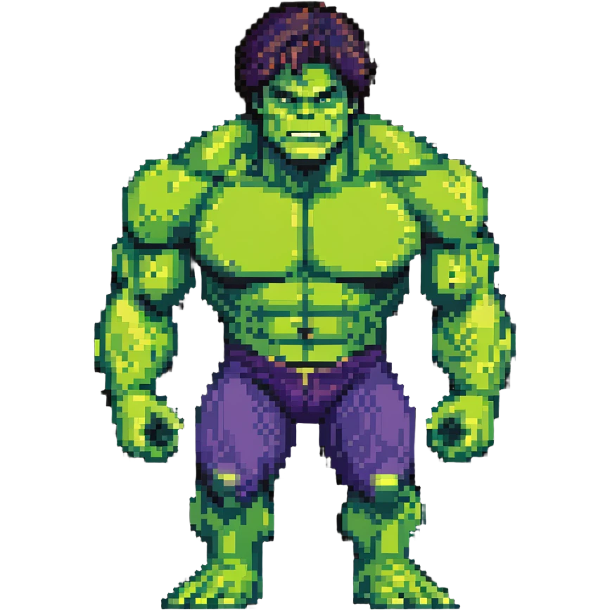 Bruce Banner transforming into Hulk sequence, 8-bit style emoji