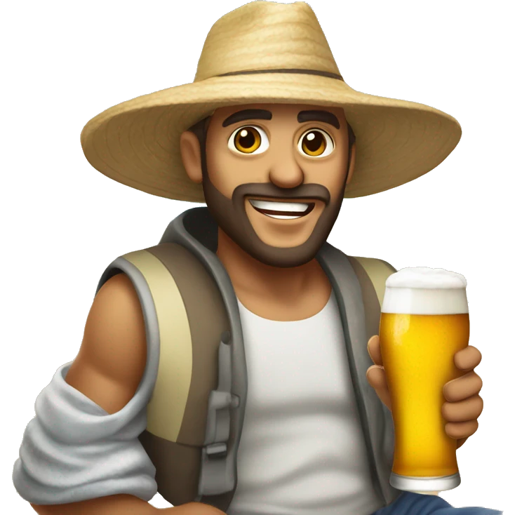Hombre en la playa con una cerveza  emoji