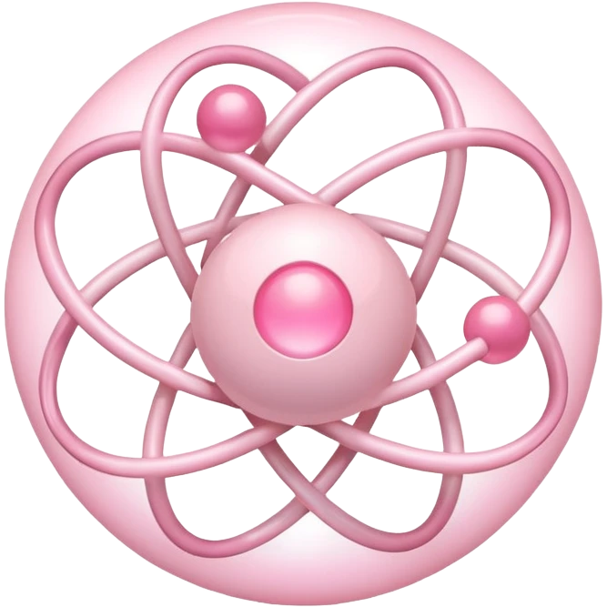 White and pastel pink atom emoji