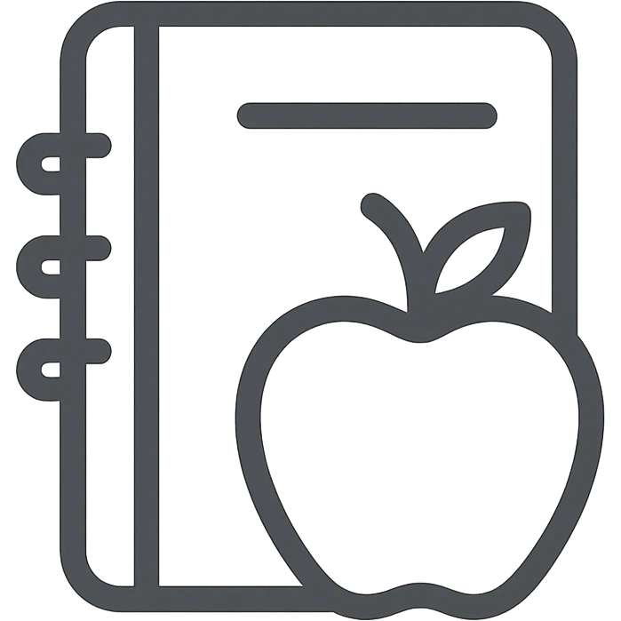 modern, simple icon of an apple and notebook with clear lines and neutral colors, no folder, just the symbol emoji