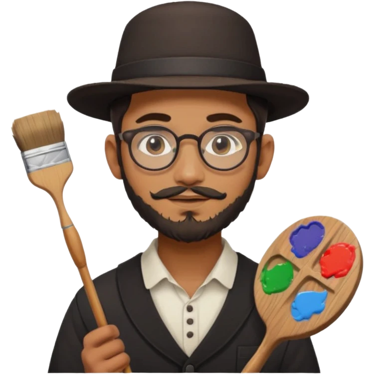 generate an ios genmoji of a 20 year old tan indian boy with rounded spectacles and a AMISH beard, carrying a paintbrush and palette emoji