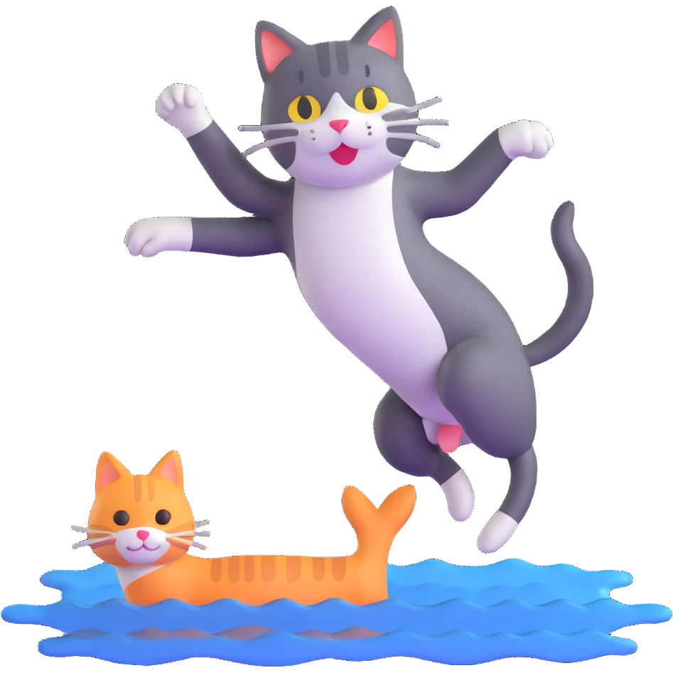 cat jumping into a lake emoji