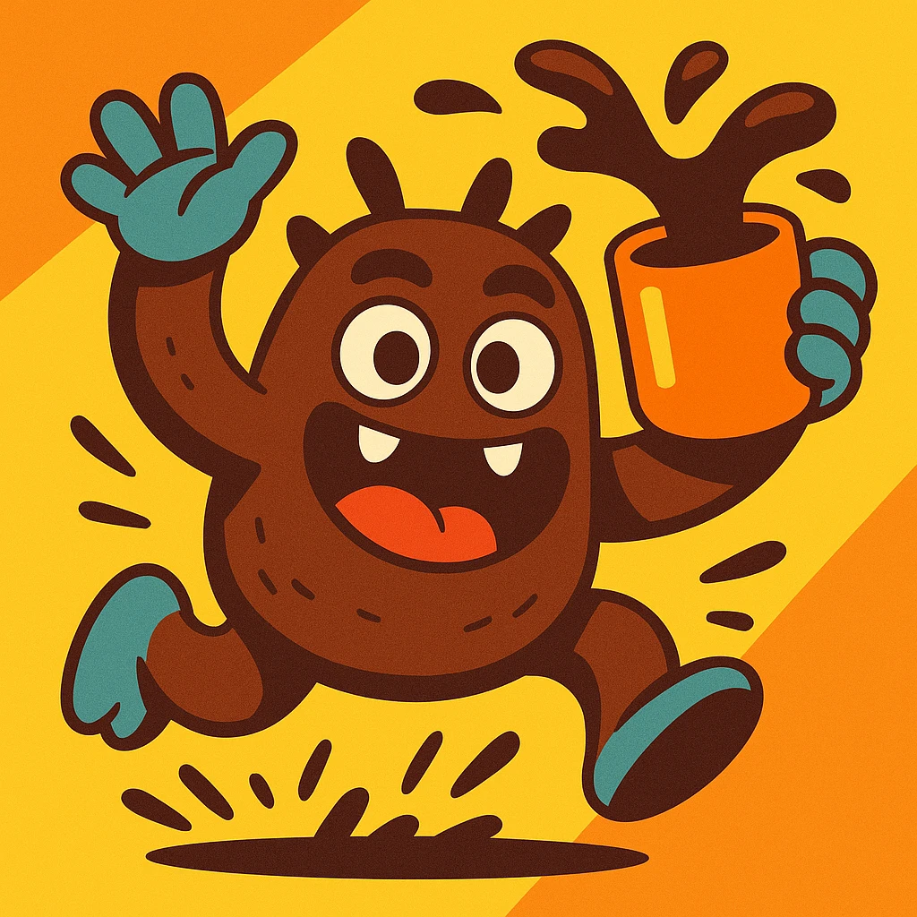 a coffee monster, playful and energetic, cartoon style emoji