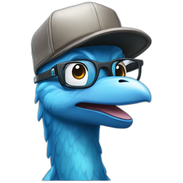 Crazy funny Cyberpunk Articuno head with beautiful smile wearing glasses and hat emoji