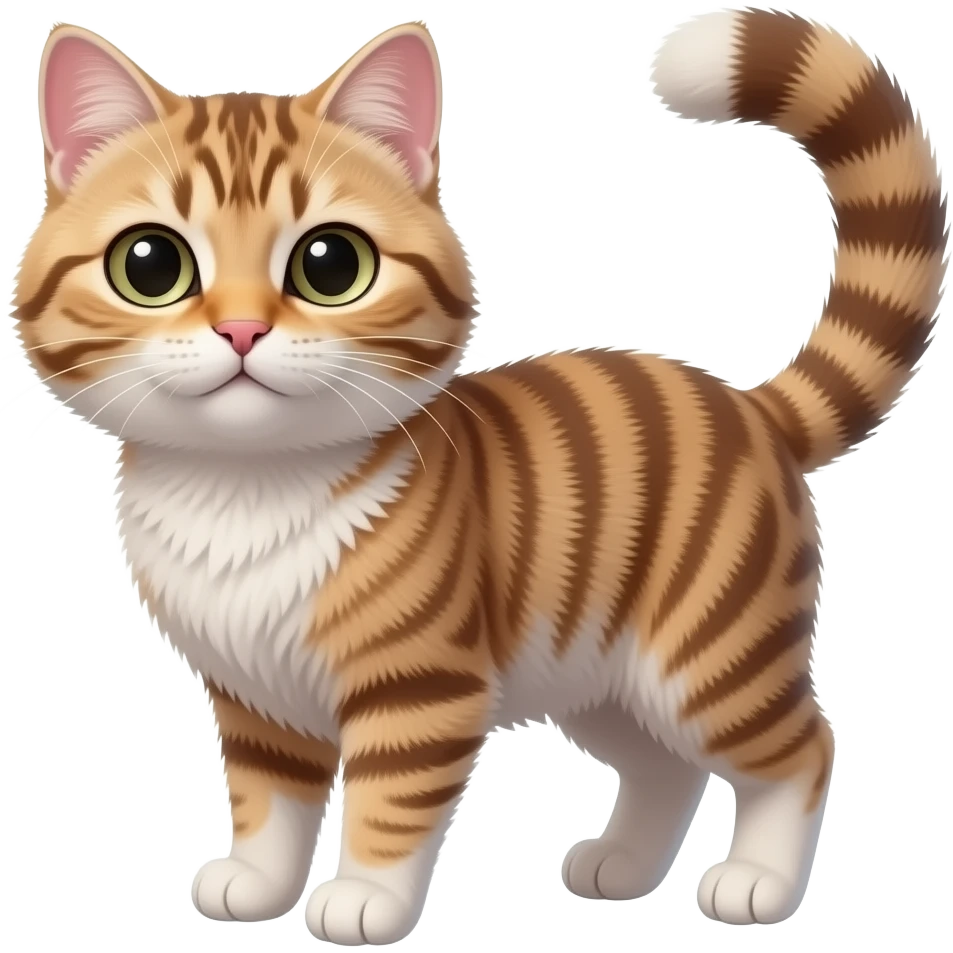 Fuzzy Scottish-Fold-Skookum-Kinkalow-Munchkin-Cat-hybrid with a long thin tufted tapered tail emoji