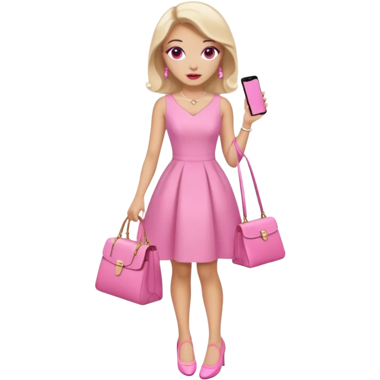 Pink dress and shoes and makeup and bag emoji