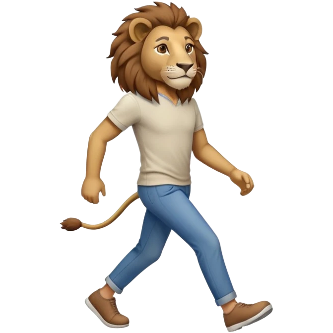 anthropomorphised lion in casual clothes walking upright, relaxed pose emoji