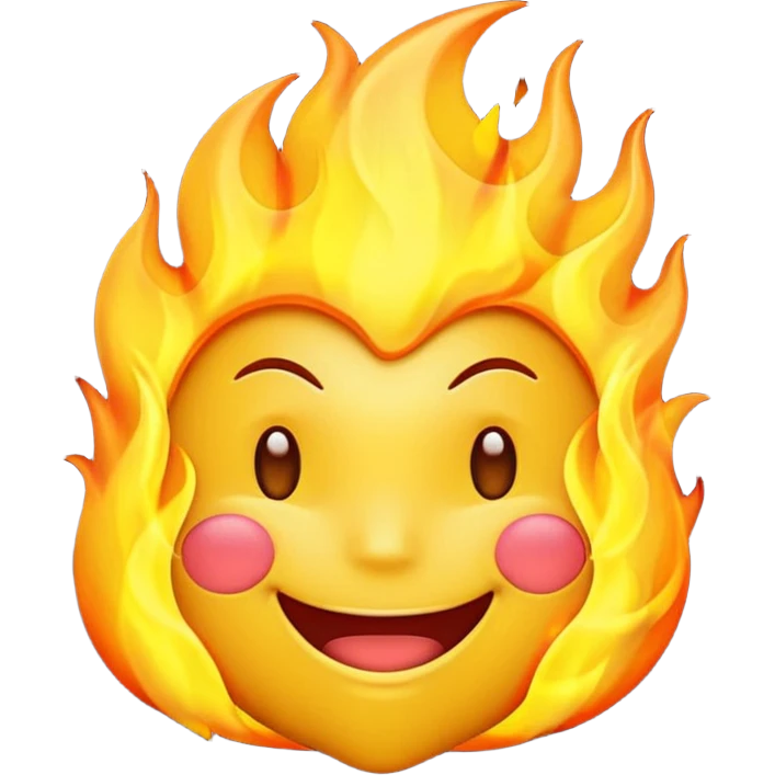 Do a very happy emoji with fire in its head emoji