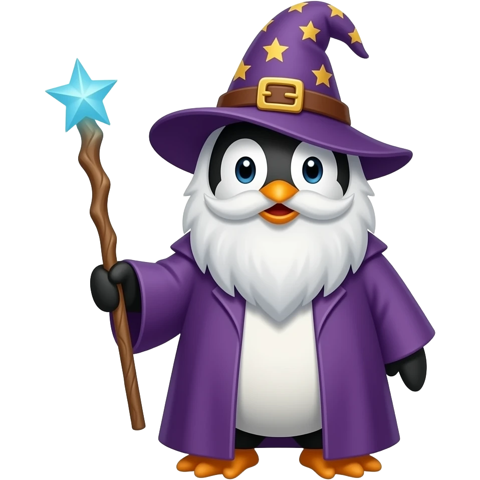 hazme un pingui mago con una barrita y una Barba emoji