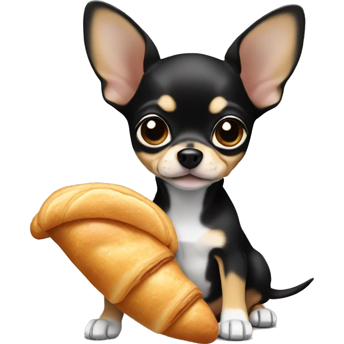 black and tan chihuahua puppy eating a croissant  emoji