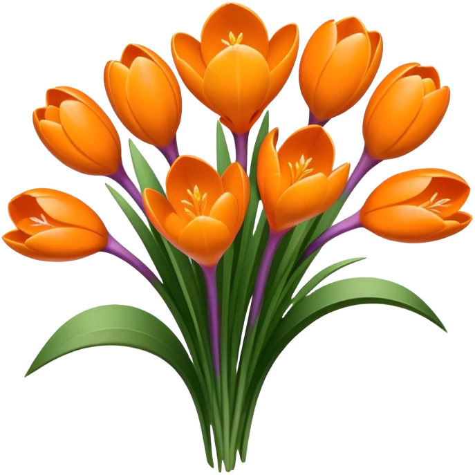luxuriant, bouquet Crocus Orange, stem, leaf emoji