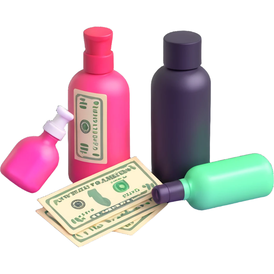 price tag with a few dollar bills and a bottle of nail polish emoji