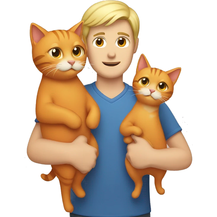 Blonde man holding one beige cat and one orange cat in his arms emoji