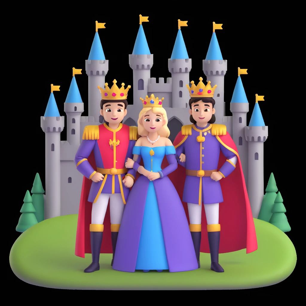 young king and queen posing, castle background emoji