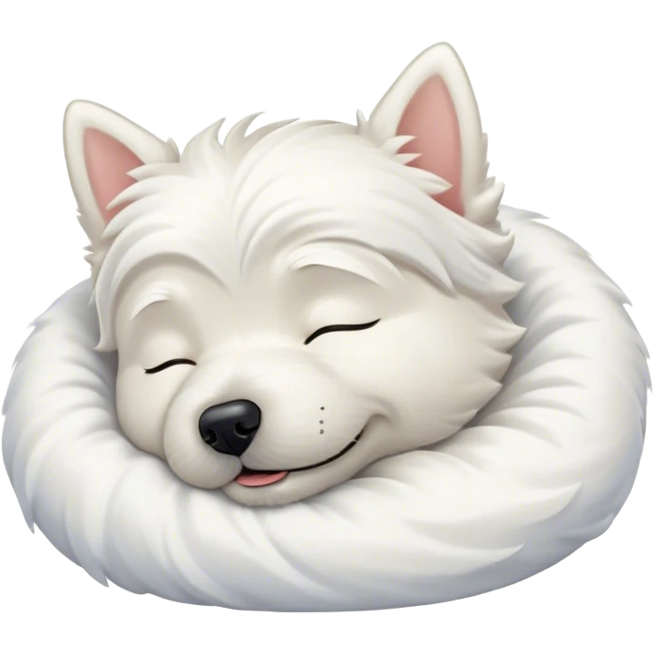 Meme-Worthy Cute Sleeping West Highland White Terrier Portrait Emoji, Head resting peacefully with a contented smile, showcasing a delightfully compact build and a luxuriously soft white coat, eyes shut in a serene nap, Simplified yet hilariously adorable features, highly detailed, glowing with a soft, drowsy light, high shine, relaxed and utterly lovable, stylized with an air of playful laziness, bright and heartwarming, soft glowing outline, capturing the essence of a comically sleepy companion, so meme-worthy it feels like it could instantly become the next viral sensation of adorable slumber! emoji