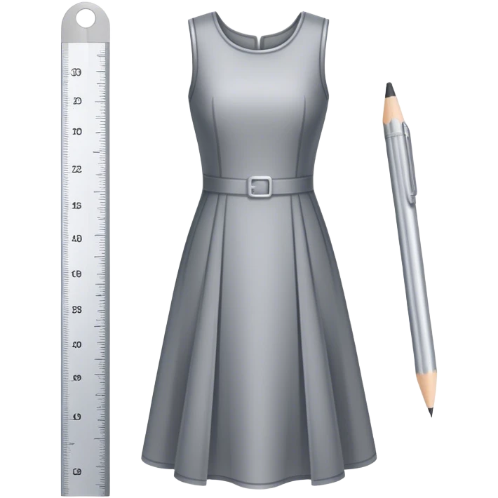 Icon for Fashion Design: a dress pattern with measurements, a ruler, and a pencil. The icon should represent the process of designing clothing with a focus on precision and tailoring. Transparent background. emoji