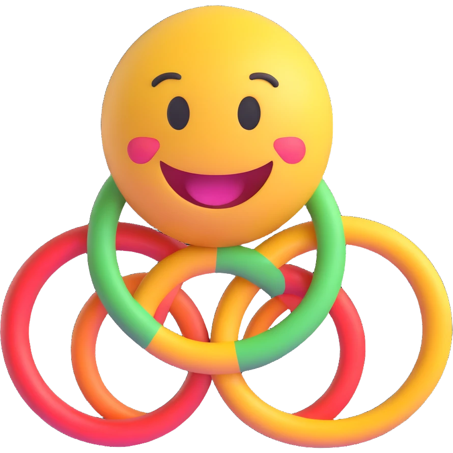 3D smiley emoji, round shape, with gymnastics rings, sporty face emoji