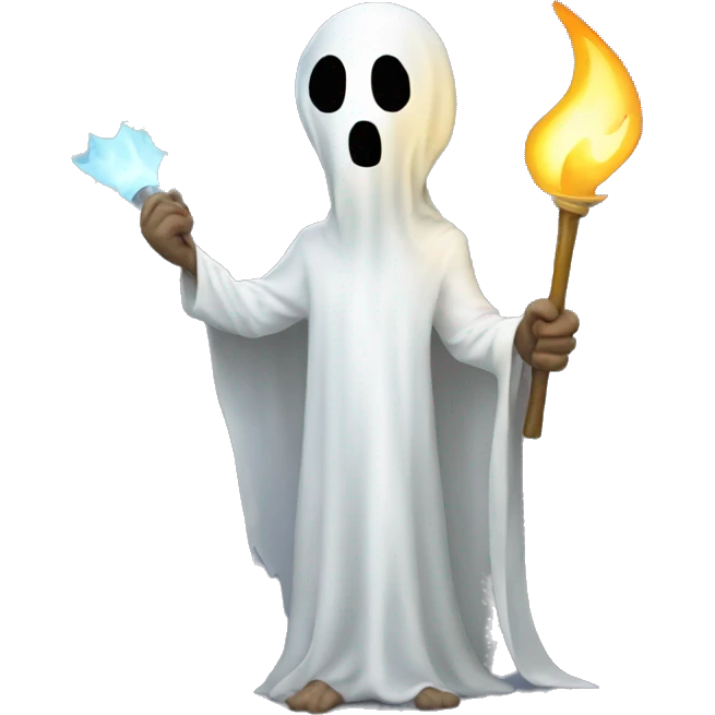 Man dressed as a ghost with a tourch  emoji