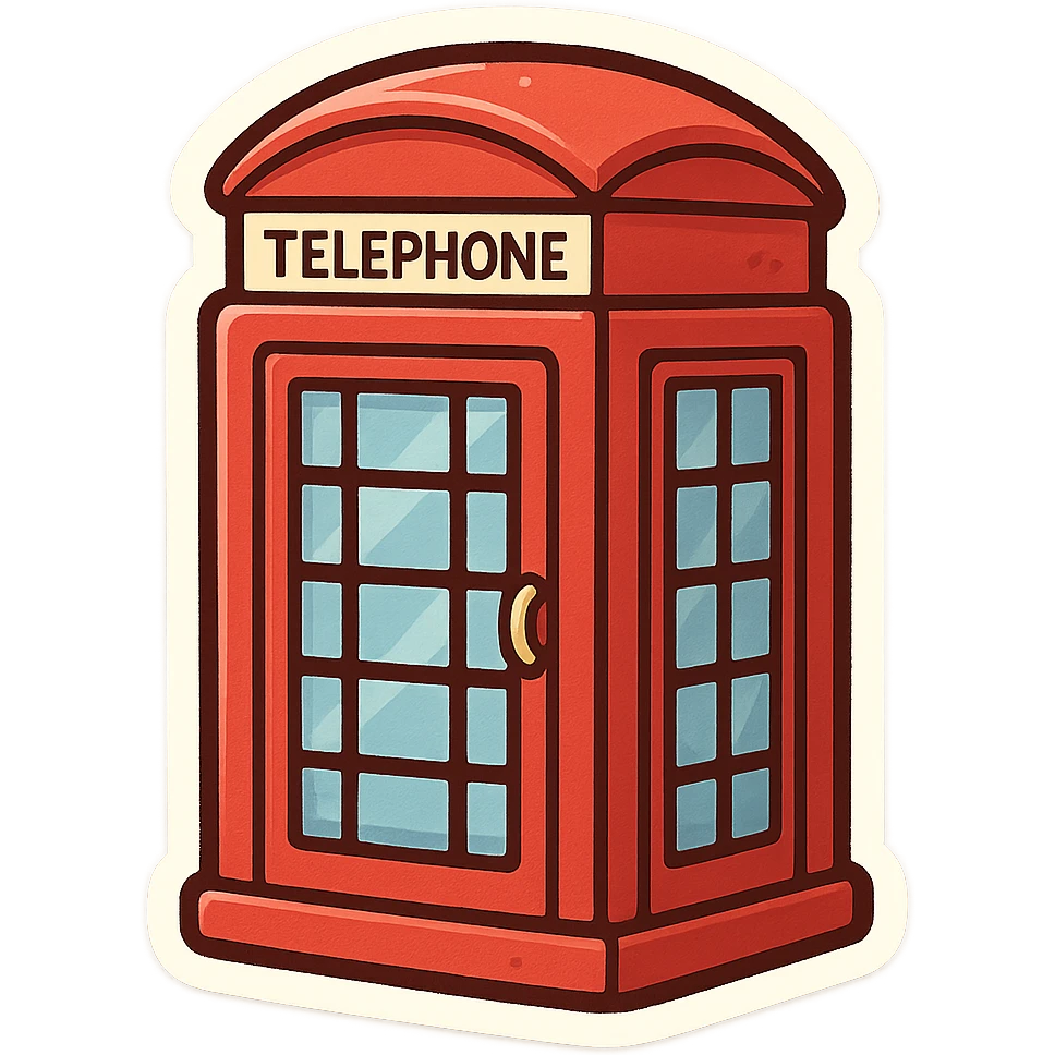 red phone booth, stylized cartoon, bold lines, playful look emoji