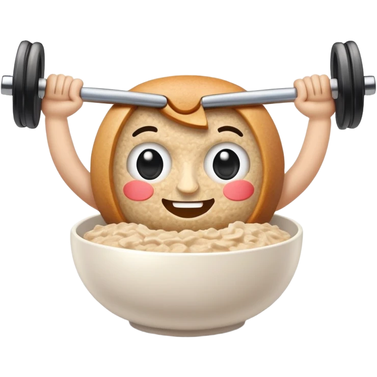Breakfast bowl with a face on it and arms and legs ready for gym emoji