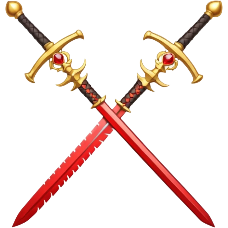 Golden fiery royal two crossed swrods with red gem and golden blade and golden handle emoji