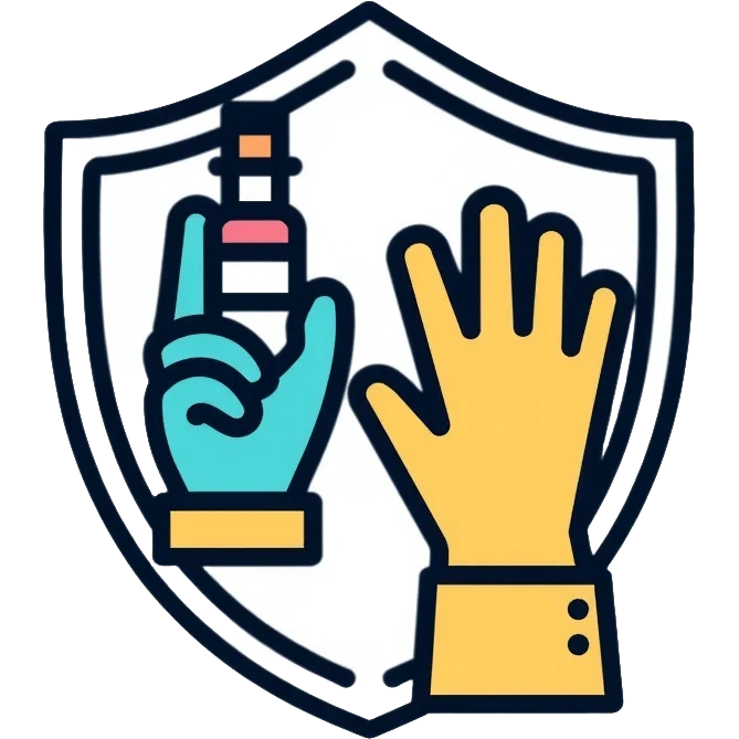 protective gloves handling chemical with safety shield emoji