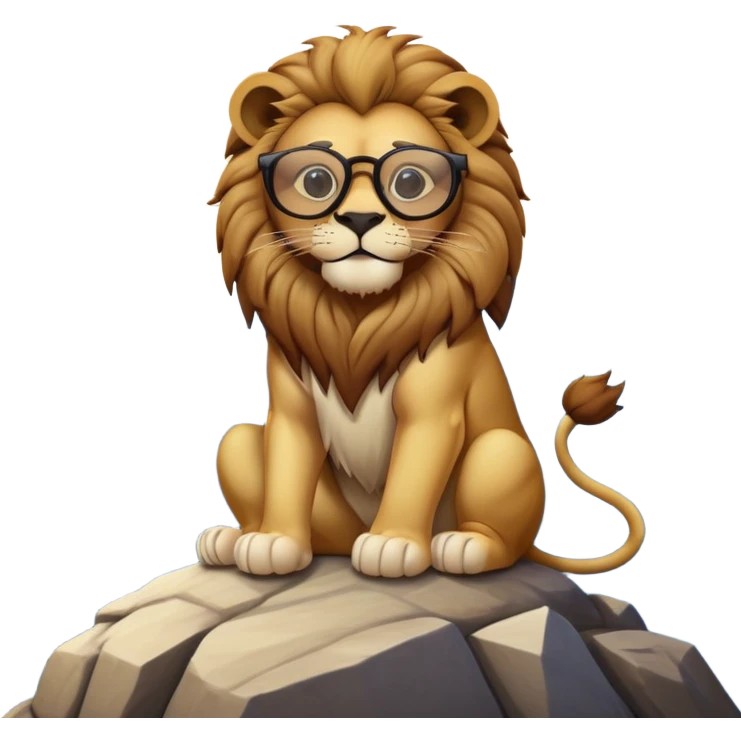 a lion with cool glasses chilling on a mountain top emoji