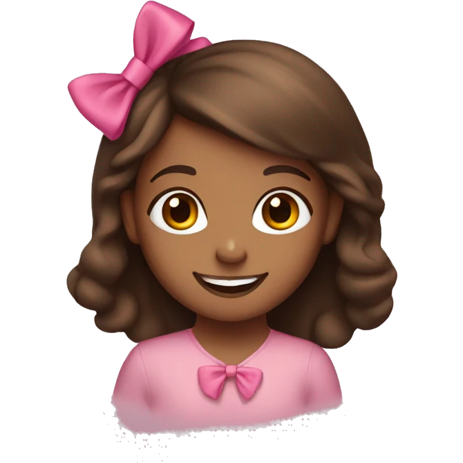 Brown girl smiling with a small pink bow on her brown hair. emoji