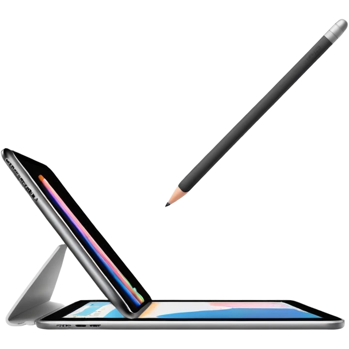 iPad Pro 11-inch facing forward minimal background with Apple Pencil emoji