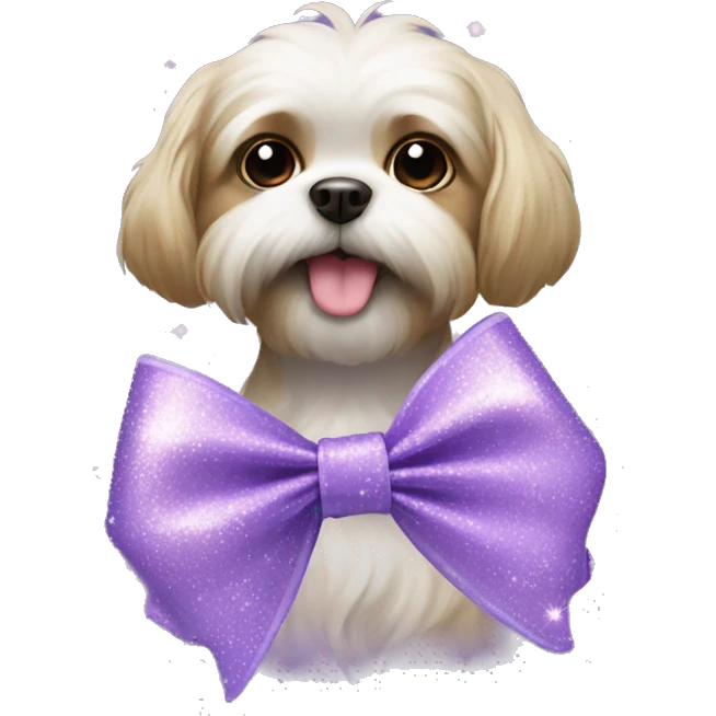 Bow in lavander color with sparkles and shitzu dog emoji